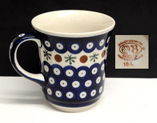 Vintage Boleslawiec Polish Pottery Polka Dot Coffee / Tea Mug, VGC. Blue