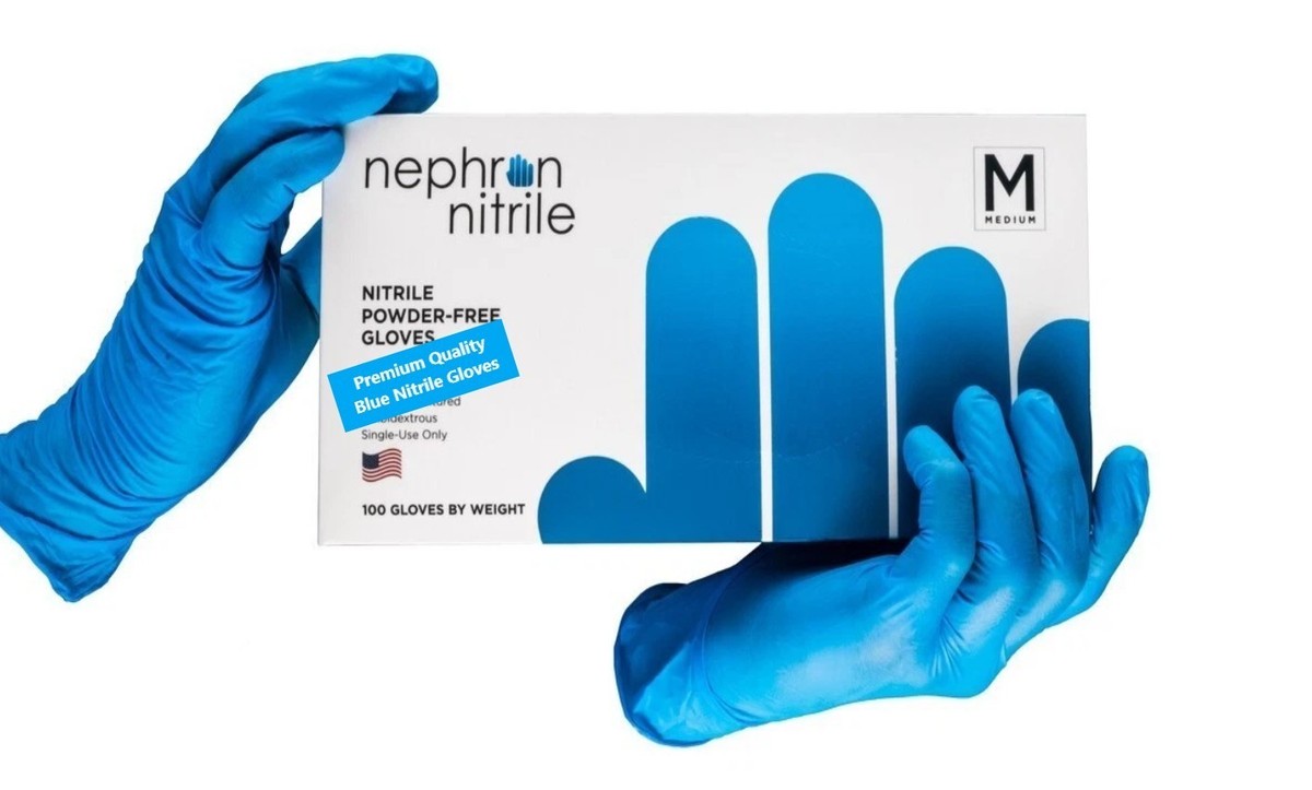 1000 GLOVES- STRONG MEDIUM DISPOSABLE BLUE NITRILE GLOVES