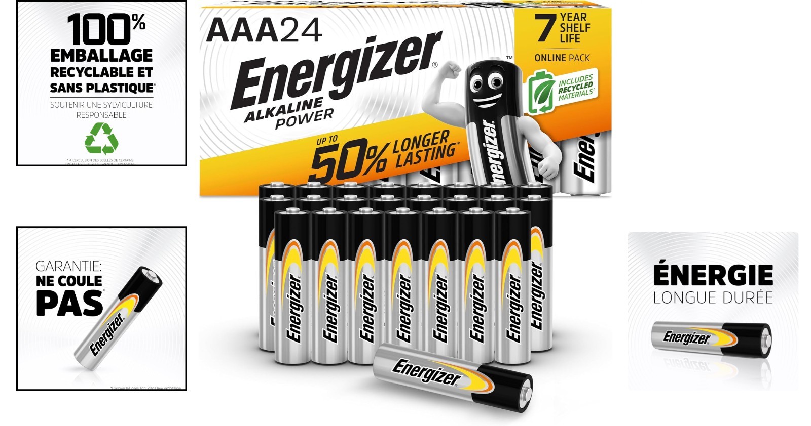 Piles AAA Energizer longue durée LR03 alcalines pour une puissance continue