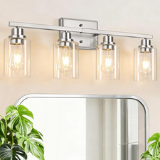 4-Light Bathroom Light Fixtures, Modern Vanity Lights with Clear Glass Shades, B