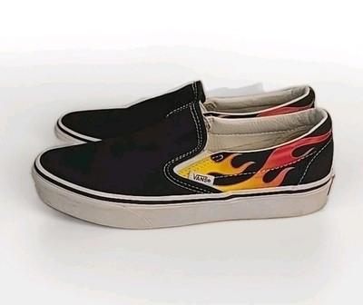 Vans Shoes Mens 6 Womens 7.5 Classic Slip On Sneakers Black Fire Flame 500714