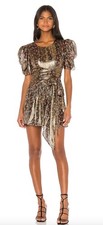 LoveShackFancy Mercy Mini Silk Dress Floral Lurex Gold Size 00 $295 [jb]