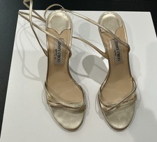 Jimmy Choo Gold Metallic Leather Ankle Strap Heels, SandalsEU41 US10.5