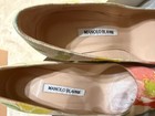 Manolo Blahnik 37.5 heel textile multi watercolor pre owned with box — photo 4