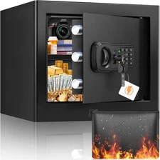 9.84" Tall Small Fireproof Safe Box, 1.2 Cu Ft Security Home Safe with Fireproof