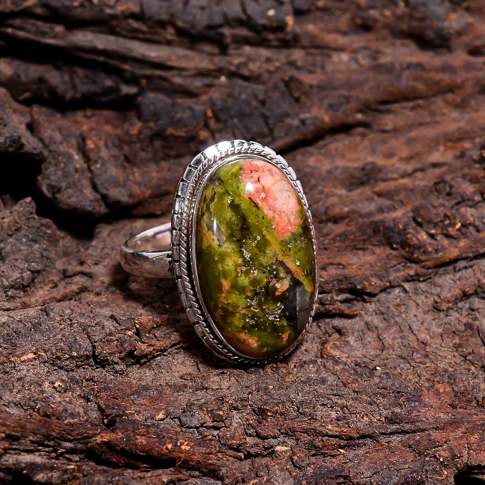 Regalo para mujer llamativo anillo étnico talla 925 plata unakita Foto 3 de 4