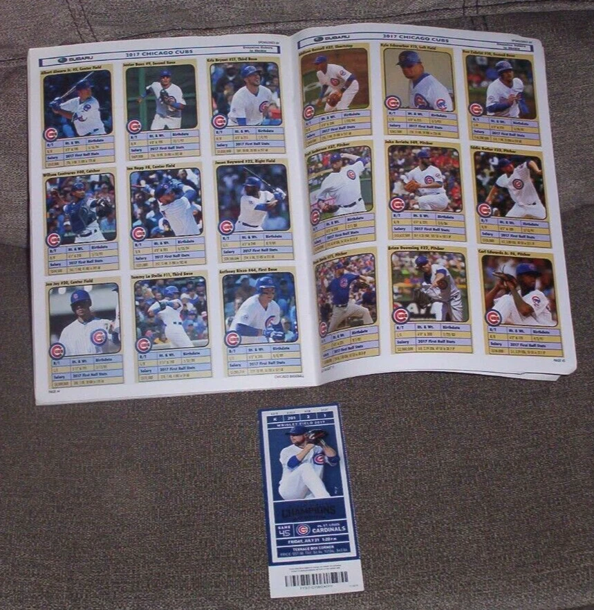 Chicago Cubs  2017 Program & Scorecard Wrigley Field 1  July 21 Ticket Stub - Image 4 of 4