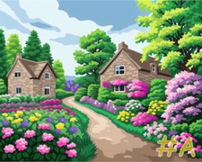 Cottage Among the Flowers - Printed Needlepoint Canvas FA107-1