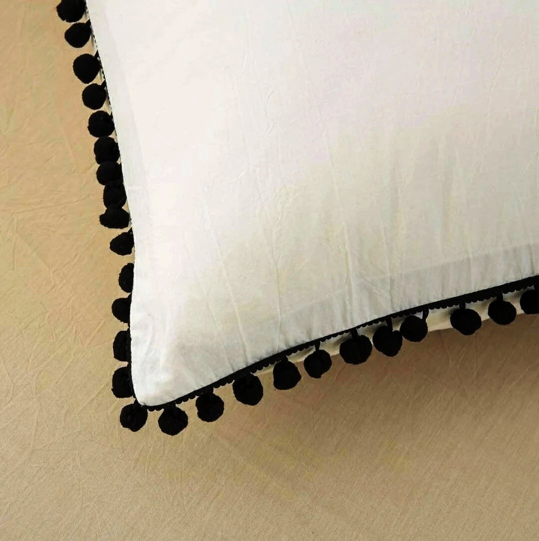 White+Black Edge Pom-pom Euro Sham,Throw Pillow Covers Pack of 2 Vintage Ethnics