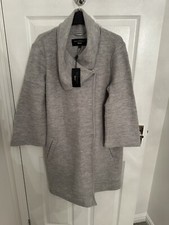 Paul Costelloe Ladies Pale Grey 3/4 Sleeve Wool Cardigan Coat Overcoat L Uk 14