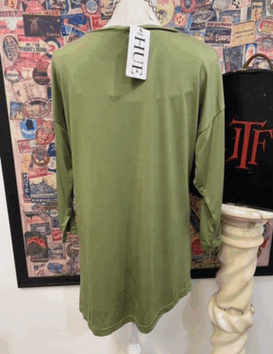 Hue Green 3/4 Sleeve Crew Neck Tunic Top T-Shirt L New Asymmetric Hem - Picture 4 of 5