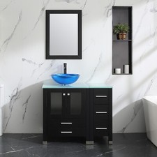Bathroom Vanity with Sink 36" Single Cabinet Glass Vessel Sink Combo Mirror Set
