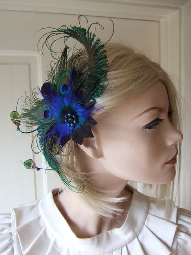 Green Royal Navy Blue Peacock Feather 