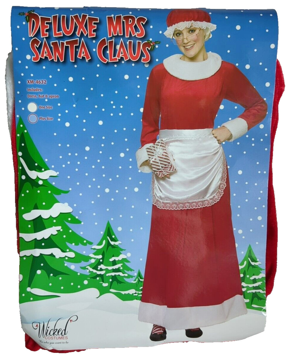 Mrs Santa Claus Fancy Dress Costume Adult One Size Deluxe Elderly Dress Hat Apro