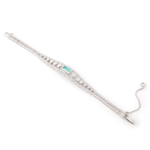 Art Deco Emerald & Diamond Bracelet 14k White Gold - Picture 3 of 4