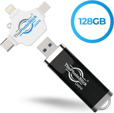 Omni 128GB Effortless Photo STICK and Video Backup for Phones And Computers NEW