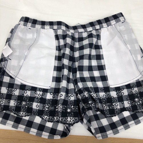 Crown & Ivy Shorts Girls XL Navy Blue White Plaid Embroidered Flowers Elastic - Picture 6 of 7