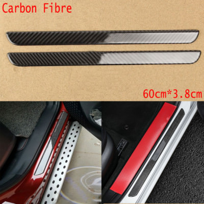 Car Carbon Fiber Scuff Plate Door Sill Trim Entry Guard Cover Panel Step Protector Guard Prevents Scratches+White High Intensity Reflective Tape for Mazda 3 4 5 6 CX-7 RX-8 CX-9 MX-5 Miata 4pcs