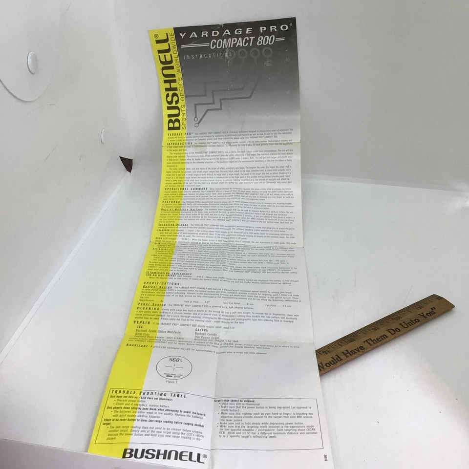 Telémetro láser prisma techo compacto Bushnell Yardage Pro 800 instrucciones Foto 3 de 3