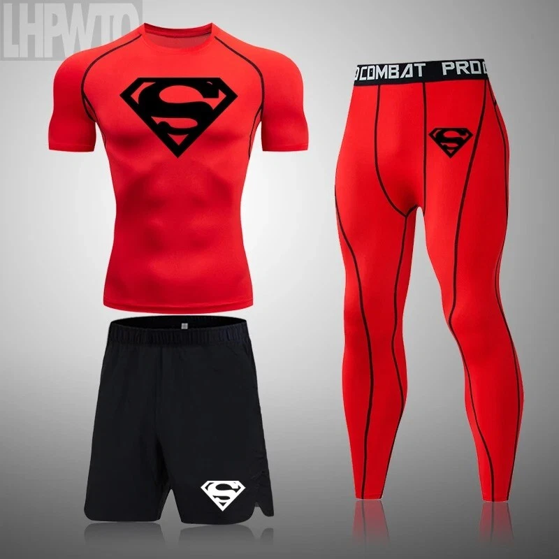 NEW Superman Men Compression T Shirt Quick Tight Set Men Exercise Training Suit