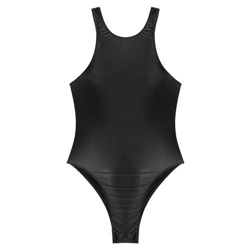 Hochglanz-Damen-Body einteilig ärmellose Bademode glänzend Badeanzüge Trikot - Bild 16 von 52