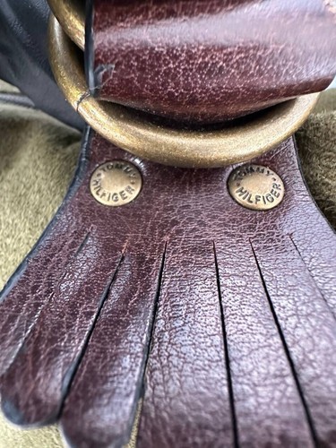 Y2k Tommy Hilfiger Suede Olive Green Demi East West Mini Baguette Bag - Picture 11 of 15