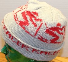 NEAT  NIFTY KIDS GRAY  RED ACRYLIC KNIT BEANIE, SKI MOTIF, ONE SIZE, GUC 