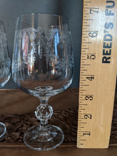 CASCADE BOHEMIA Czech Etched Crystal Stemware Goblet Wine Set of 6 Beauty - Picture 7 of 9