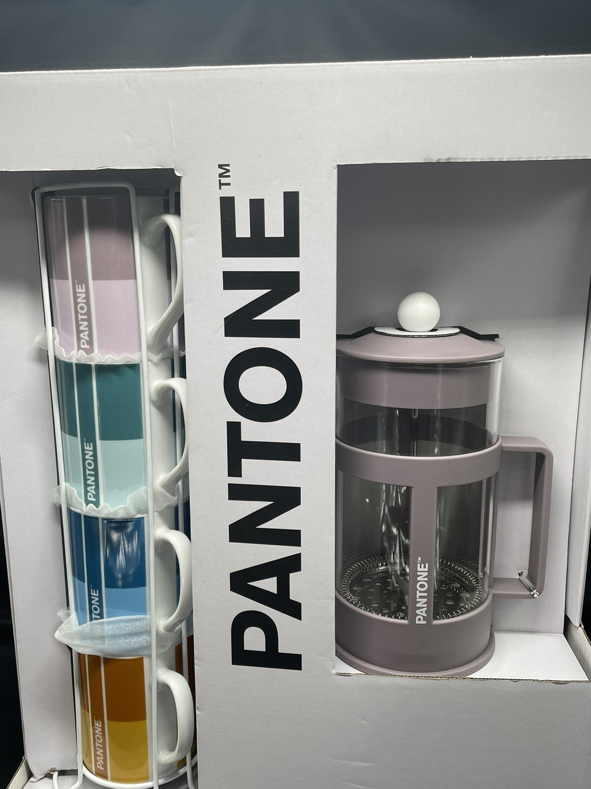 PANTONE FRENCH PRESS WITH 4 STACKABLE MUGS GIFT SET eBay