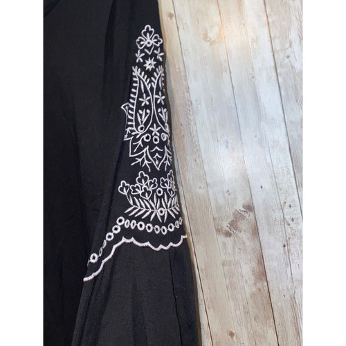Loft Black Long Sleeve Top Blouse with White Embroidery Size Small - Picture 3 of 8