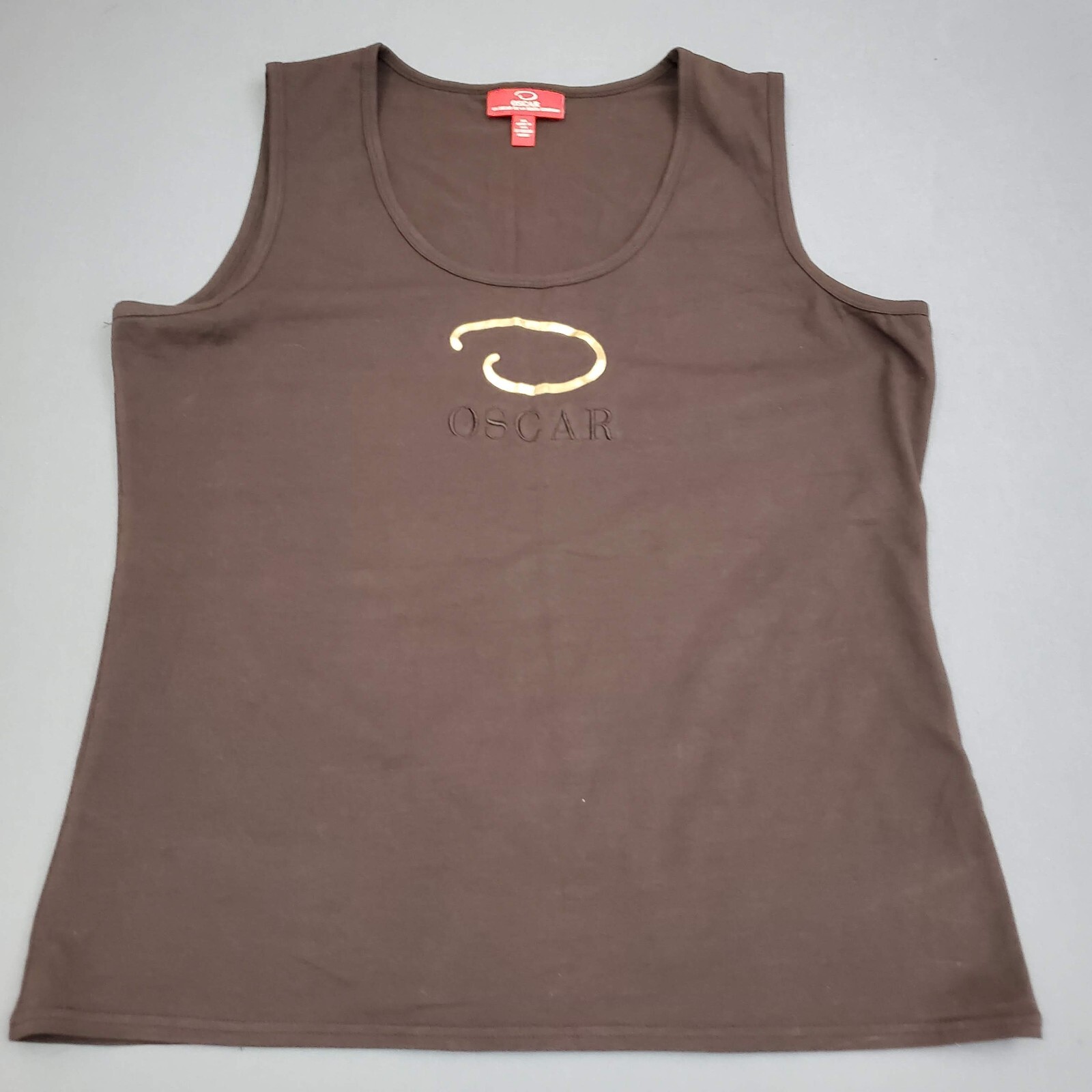 Oscar De Renta Womens XL Tank Top Spell Out Knit Brown |