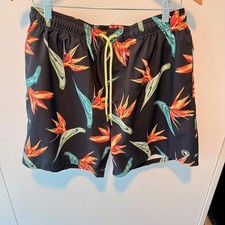 Ocean Current Shorts Mens XL Black Tropical Floral Swim Trunks Elastic Waist