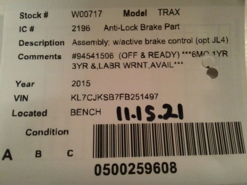 Módulo de bomba de freno ABS 2015 BUICK ENCORE Active Brake JL4 94541506  Foto 4 de 4