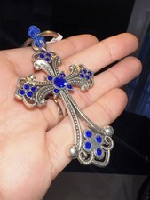 Evil Eye Protection Keychain Cross Design with Blue Rhinestone Fashion Keychain