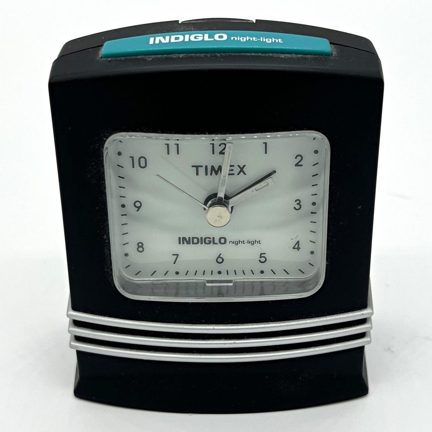 Vintage Timex Indiglo Analog Travel Alarm Clock w/ Night Light, Black Plastic