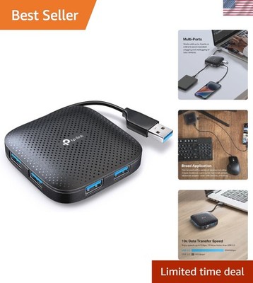 Elegant USB 3.0 4-Port Hub with Foldable Cord   Perfect for Laptops & PCs