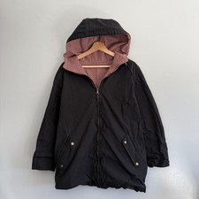 Lauren Ralph Lauren Coat Womens Small Black Hooded Reversible Parka Plaid Check