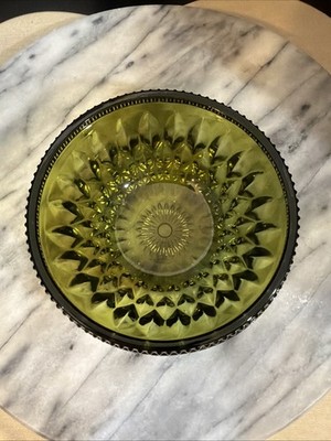 Vintage Indiana Glass Mt. Vernon 5  Bowl Avocado Green Diamond Point