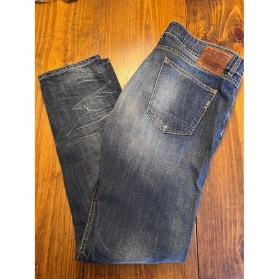 Reign Italia Straight Leg Jeans Mens 36 Blue Distressed Button Fly Excellent
