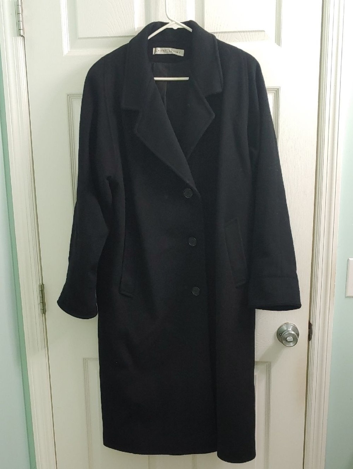 Vintage Larry Levine Coat Black Wool Trench Peacoat Women's Size 10