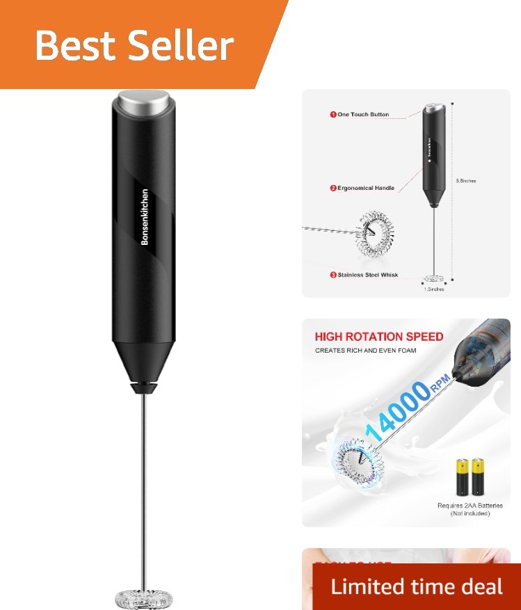 Bonsenkitchen Black Milk Frother - Portable Stainless Steel Coffee Mixer