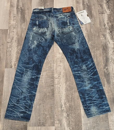 Pantalones de mezclilla PRPS Barracuda tiro bajo pierna recta alta costura botones lavados talla 32 x 34 - Imagen 2 de 7