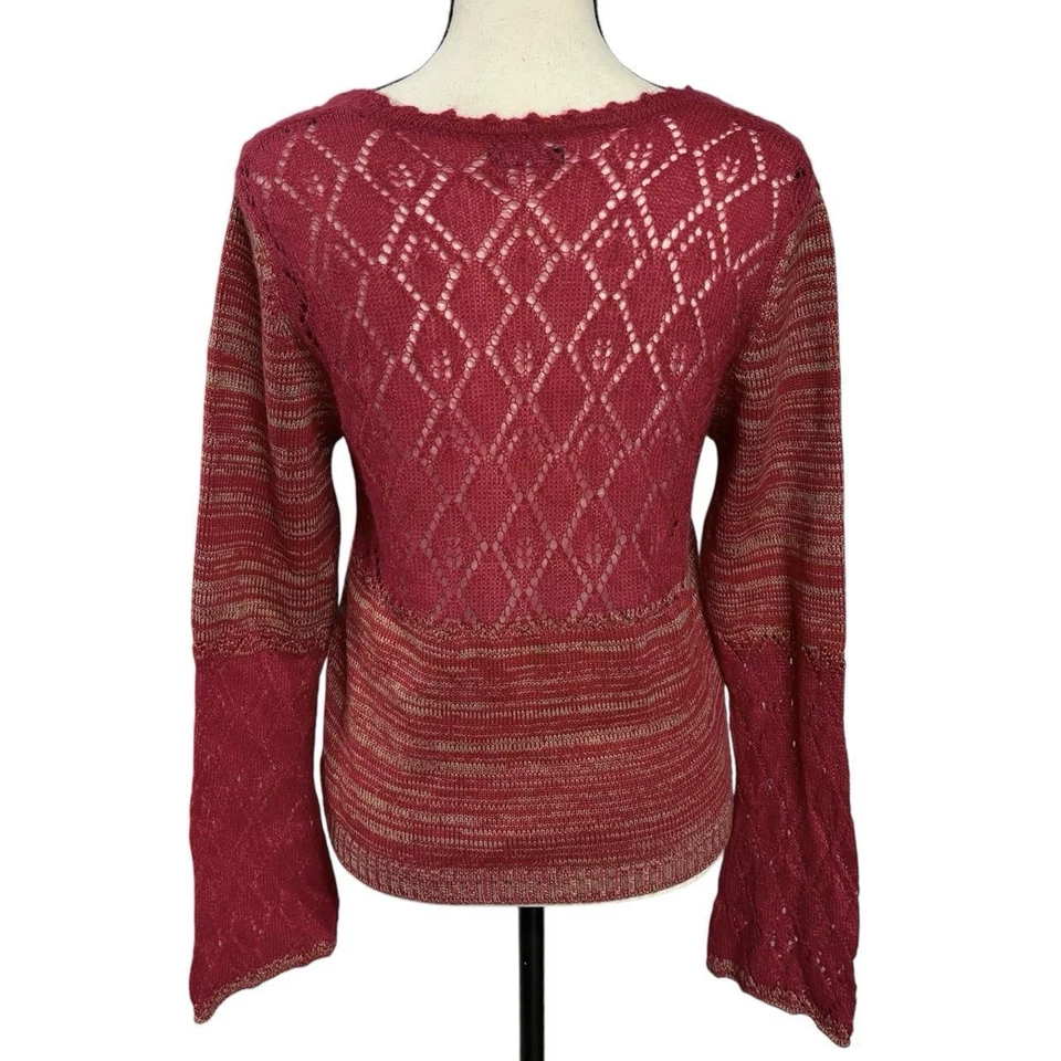 Suéter Cárdigan SISLEY Granate Lana/Mohair Tejido Manga Campana Corbata Talla M ITALIA Foto 3 de 4