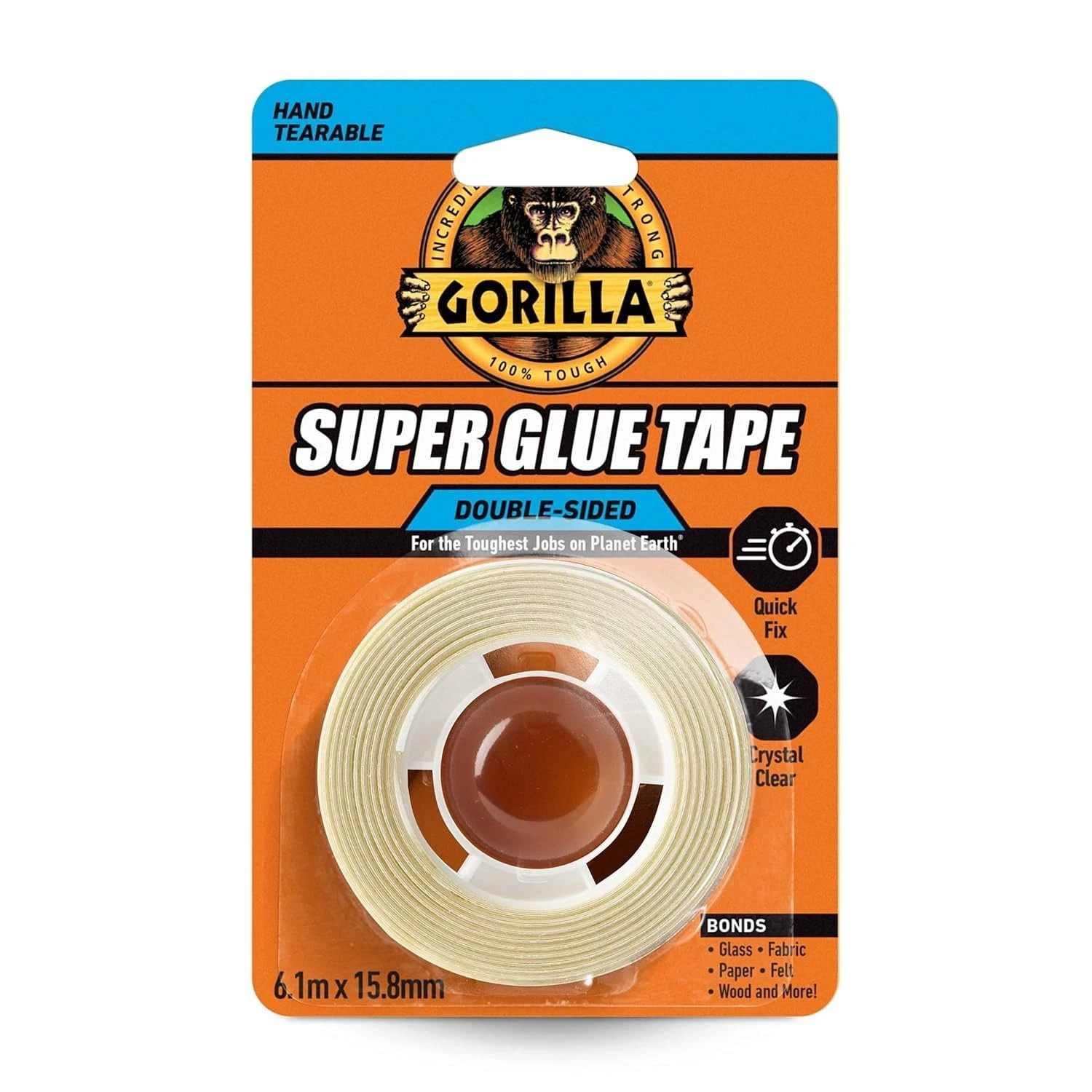 Gorilla Super Glue Tape Double Sided 6.1m x 15.88mm Crystal Clear