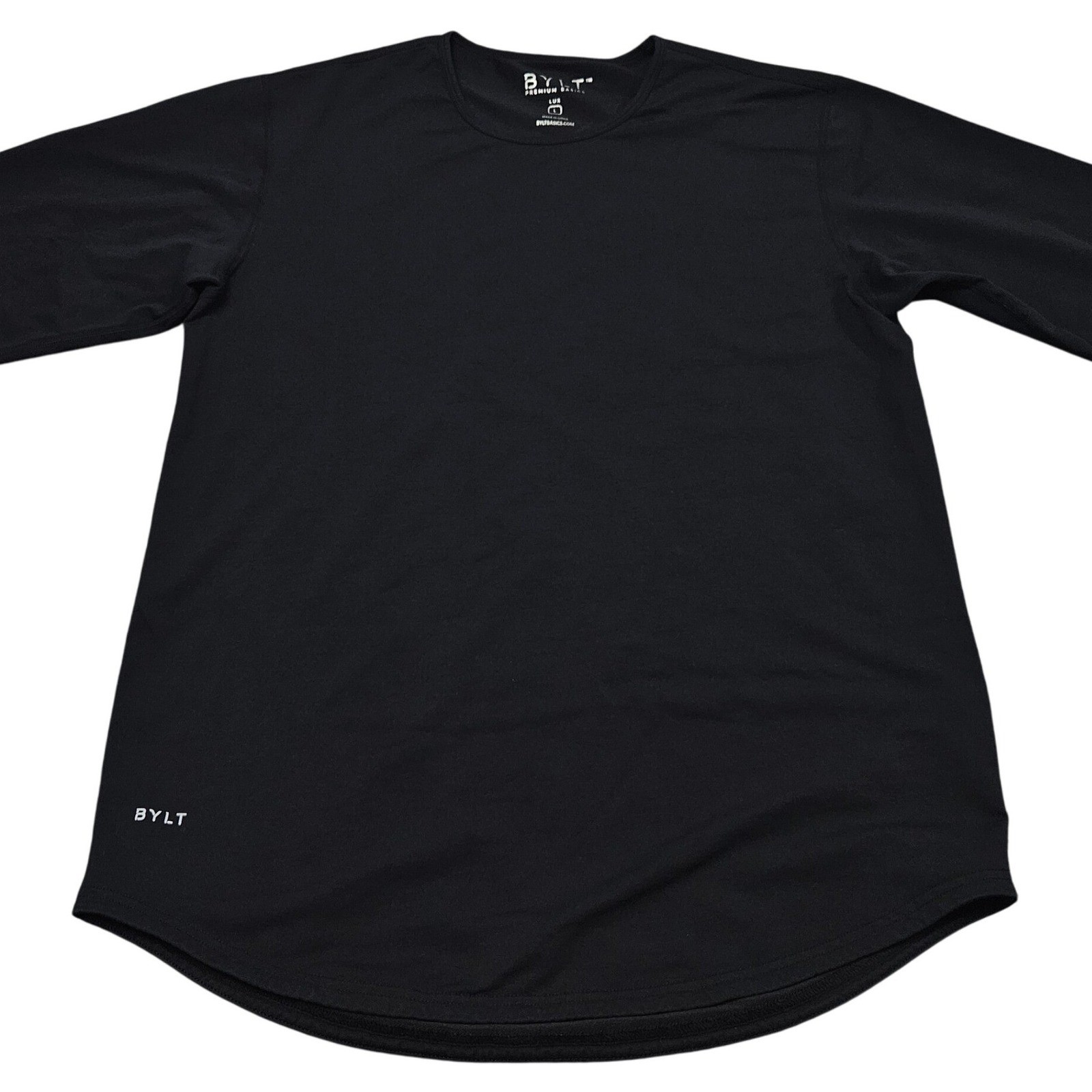 BYLT LUX Long Sleeve Shirt Large Black Curved Hem Premium Basics Quiet Luxury