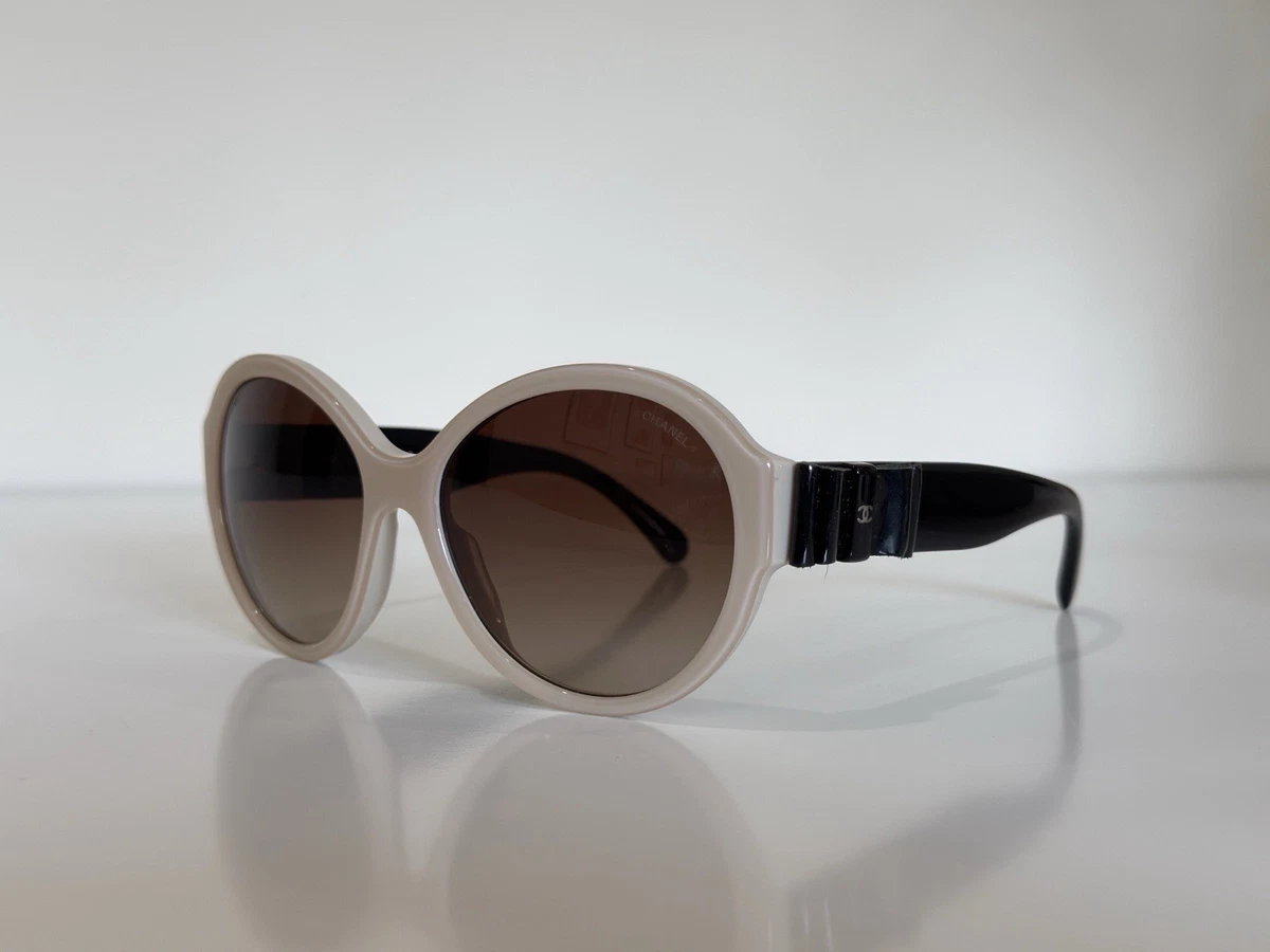 Chanel 5283-Q c.528/S5 Oval Black Beige Brown Bows Sunglasses 57