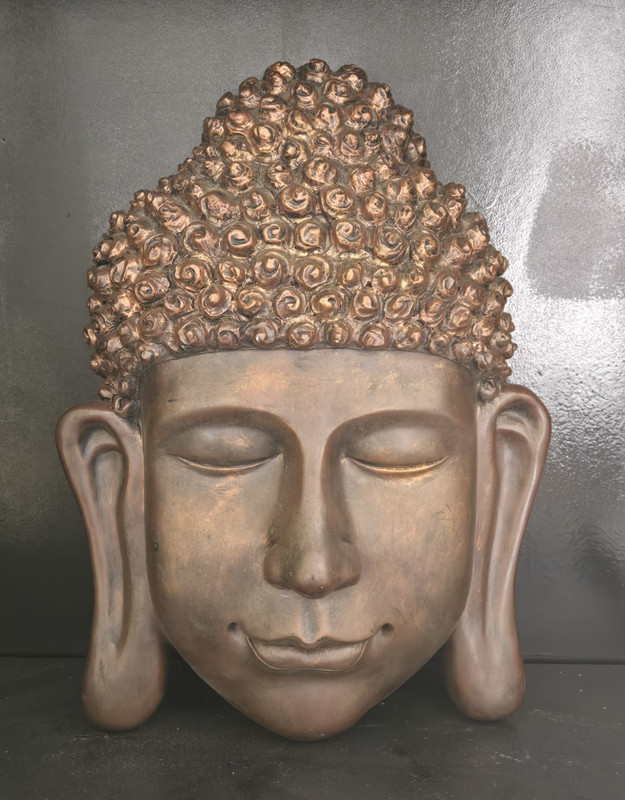 Buddha Head Statue Bronze Finish Collectible Buddhist Figure