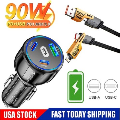 90W Fast Charging Type-C USB Car Charger Adapter For iPhone 17 16 15 14 Pro Max