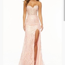 Sherri Hill #56253 blush lace corset gown with slit size 2