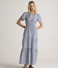 NWT Quince 100% Organic Cotton Poplin Tiered Maxi Dress Hudson Stripe Size Small